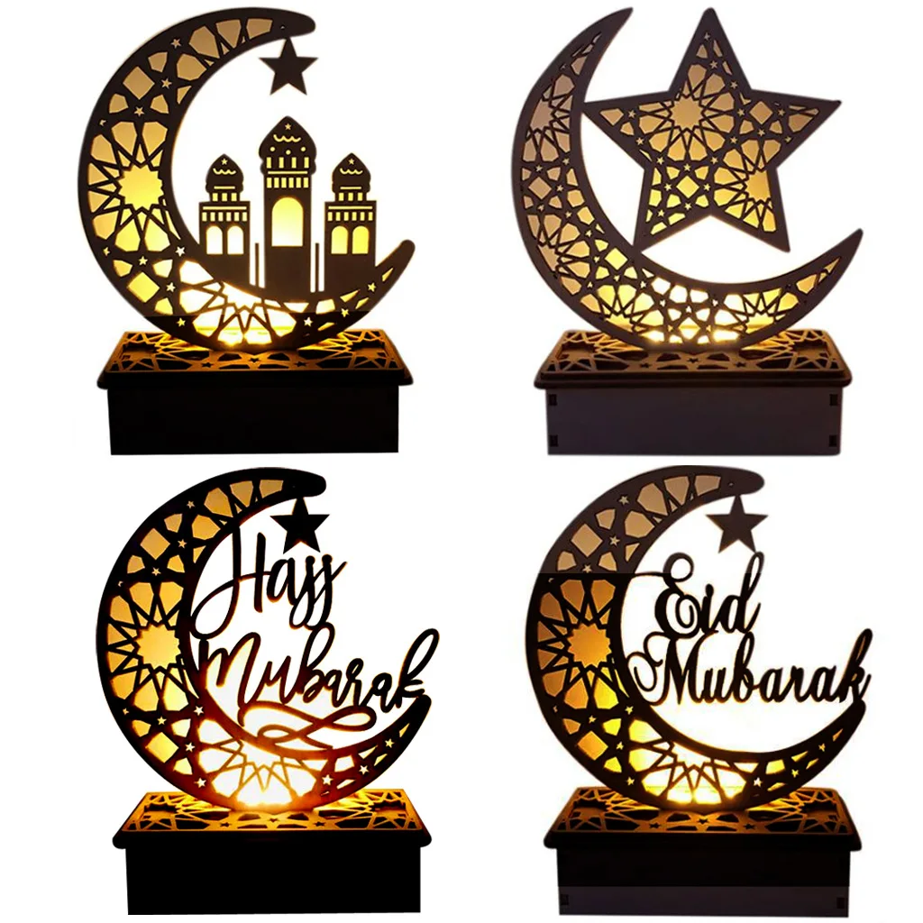 Wooden Islamic Ramadan Eid Mubarak Ramadan Moon Hollow Out Letters With ...