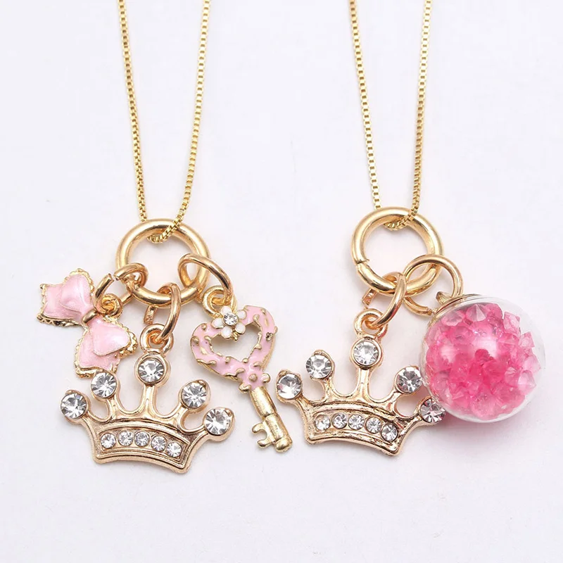 

In stock kids pendant jewelry gift princess crown baby girls party necklace, As picture show
