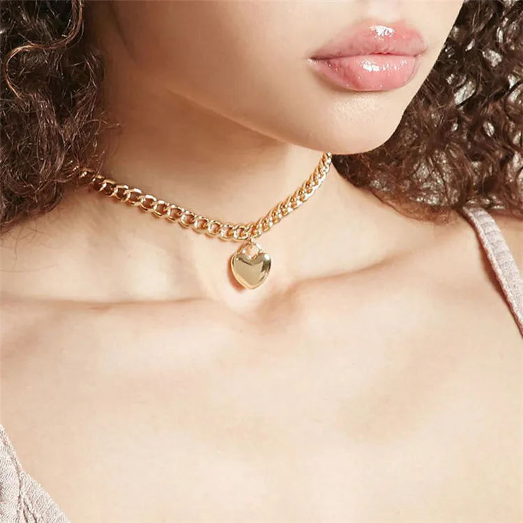 

Fashion Tiny Heart Dainty Initial Necklace Gold Silver Color Choker Necklace For Women Pendant Jewelry, Silver gold