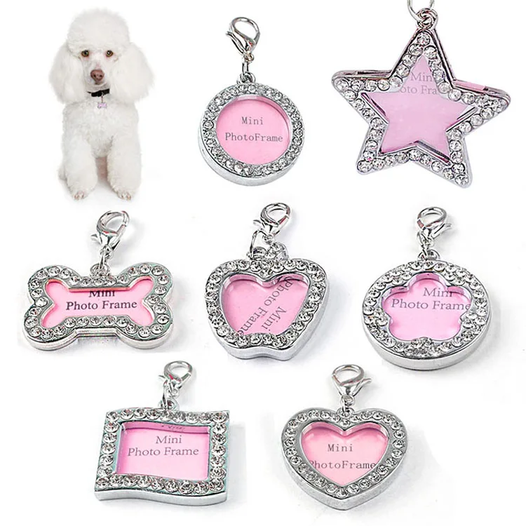 

Fashion Pet Identificatin Tags Shiny Rhinestone DIY Handwriting Pet ID Tag for Cats Dogs, Bones, heart style, floral circle, star, apple style, flag style
