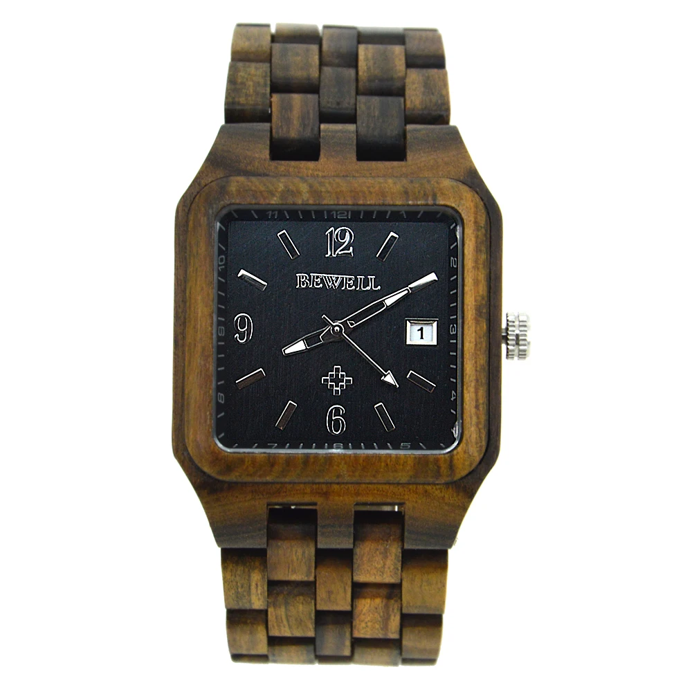 

Square Size Black Sandalwood Case&Band OEM Gold Men Watch Custom Wood Watch Private Label with Trade Mark Etched Acceptable