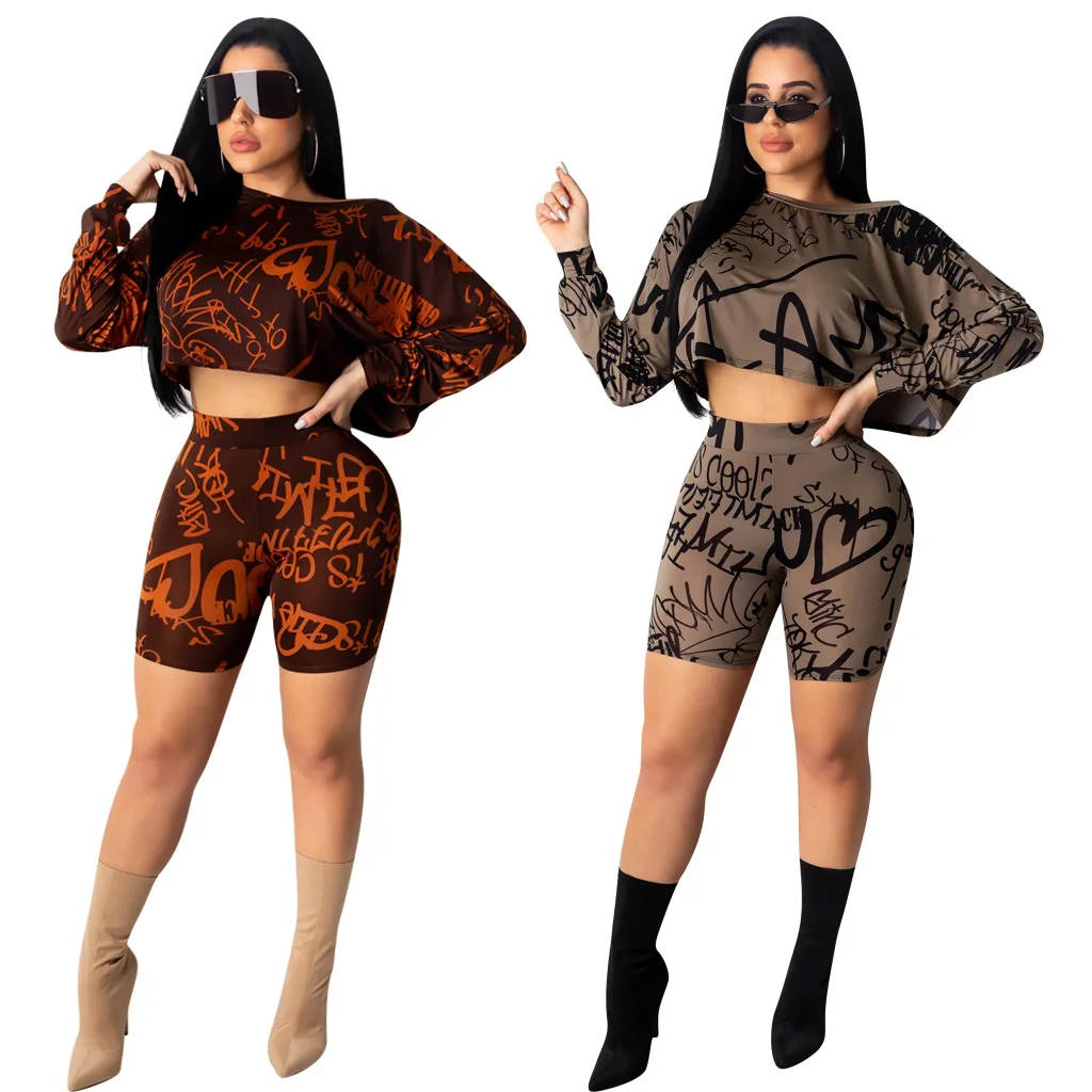 

Autumn & winter Women fashion collection casual short sleeve letter printed boutique outfits, Picture show