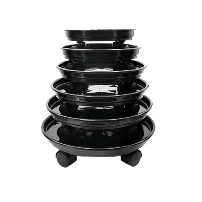 

Factory wholesale round plastic movable plant caddy flower plant pot roller rack flower stand with wheels, Brick red