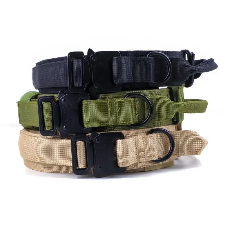 

Adjustable Luxury Fancy Pet Military Training Leash Tactical Nylon Dog Collar For Medium Large Dogs, Black khaki green camouflage