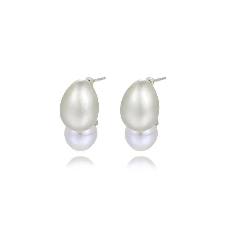 

2024 Newest 925 sterling silver statement earrings double bead Imitative big pearl stud earrings for women