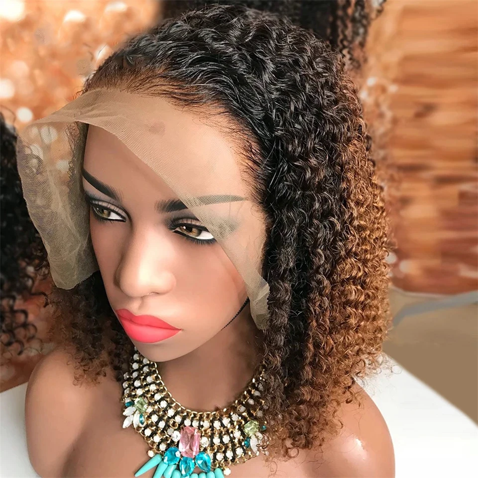 

4X4 Lace Front Human Hair Wigs for Black Women Ombre 1B/30 Afro Kinky Curly Lace Closure Wig 150% Density Brazilian Remy Hair