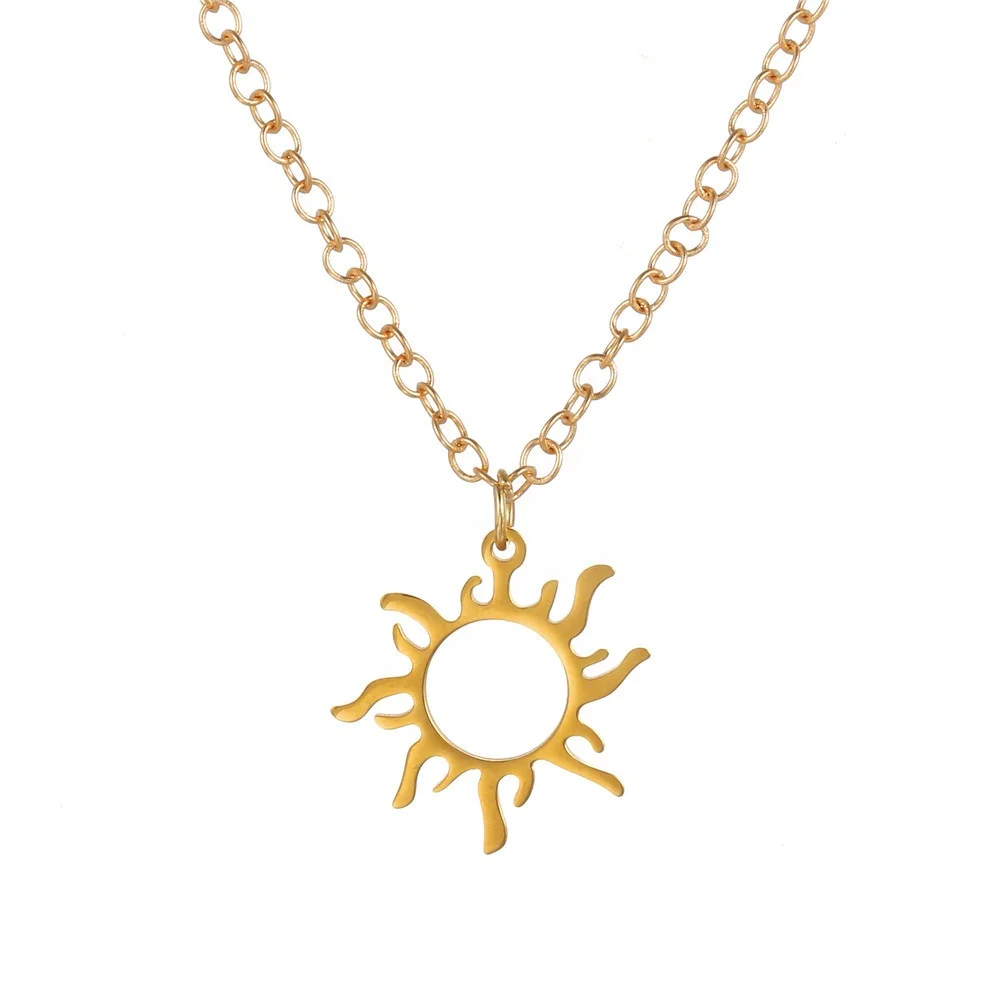 

Wholesale Geometric Stainless Steel Sun Pendant Necklace Clavicle Chain Pendant Necklace Women