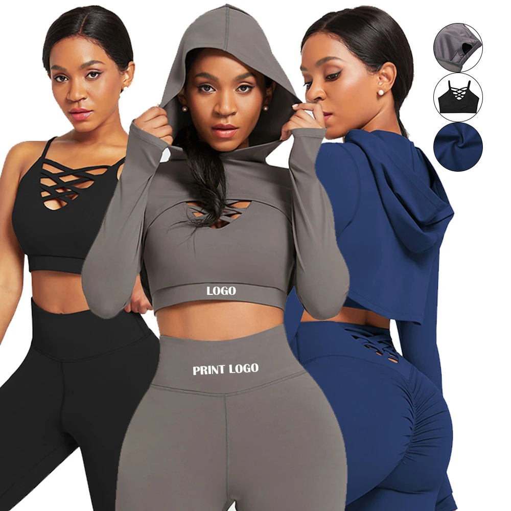 

HEXIN Dropshipping Crisscross Straps Sports Bra and Hi-Waist Leggings workout Clothes 2 Pieces seamless yoga Set, As show