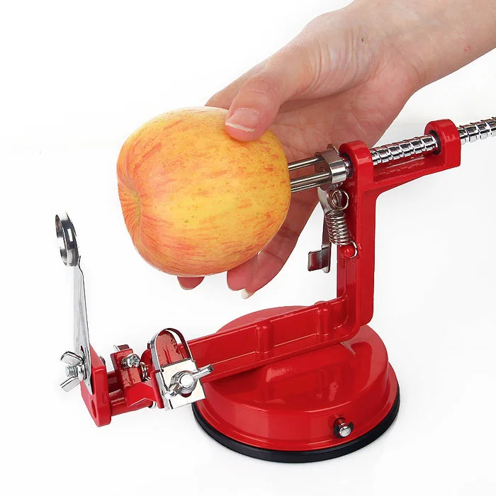 

A1013 3 in 1 Steel Fruit Potato Apple Machine Peeler Corer Slinky Slicer Cutter Bar Hand-cranked Clipping Fruit Potato Peeler, Red