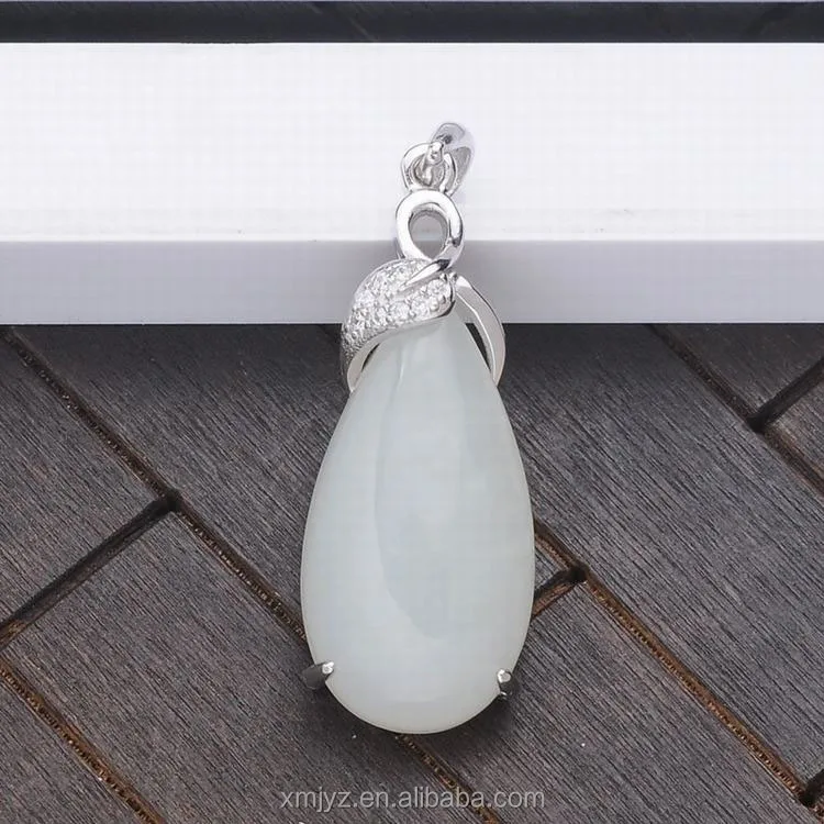 

925 Silver Inlaid Natural White Jade Pendant Natural Stone Ethnic Style