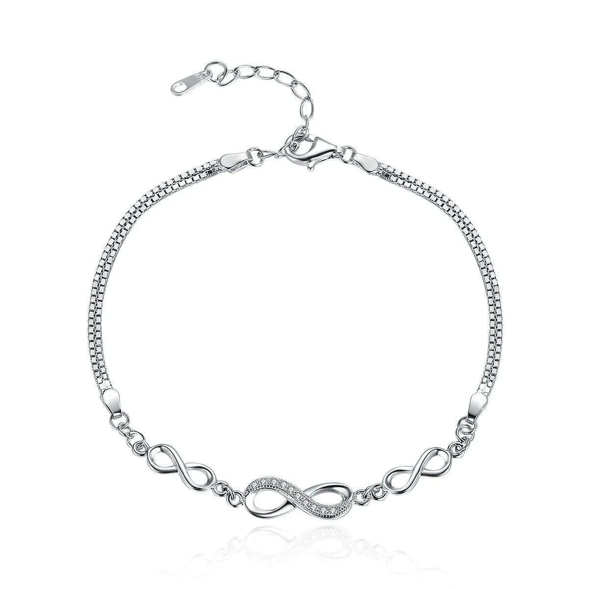 

BAMOER Authentic 925 Sterling Silver Endless Love Infinity Chain Link Adjustable Women Bracelet Luxury Silver Jewelry SCB037