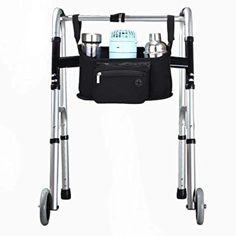 

Hanging Front Side Rollator Walker Bag with Cup Holder and Pockets for Accessories Wheelchair Side Bag