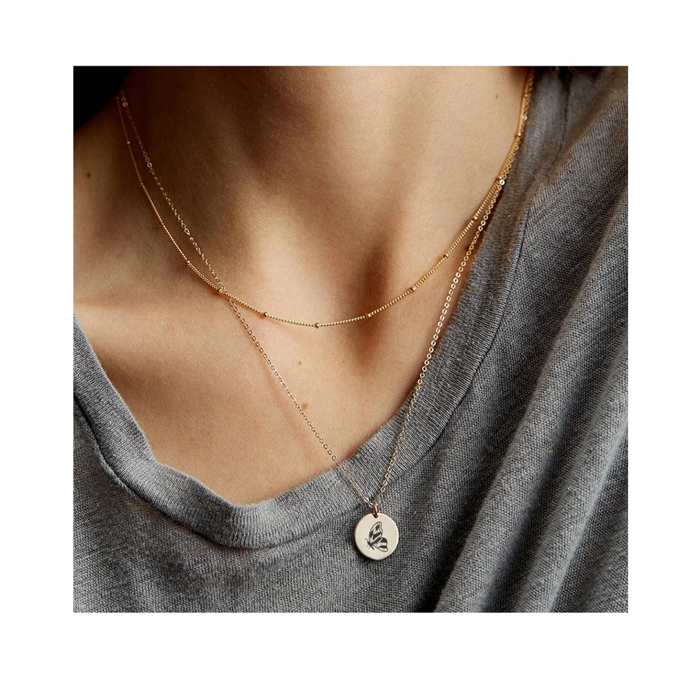 

Cuban Link Rose Gold 316l Small Butterfly Charm Chunky Stainless Steel Gold Plated Chain Coin Pendant Name Necklace Gold Choker