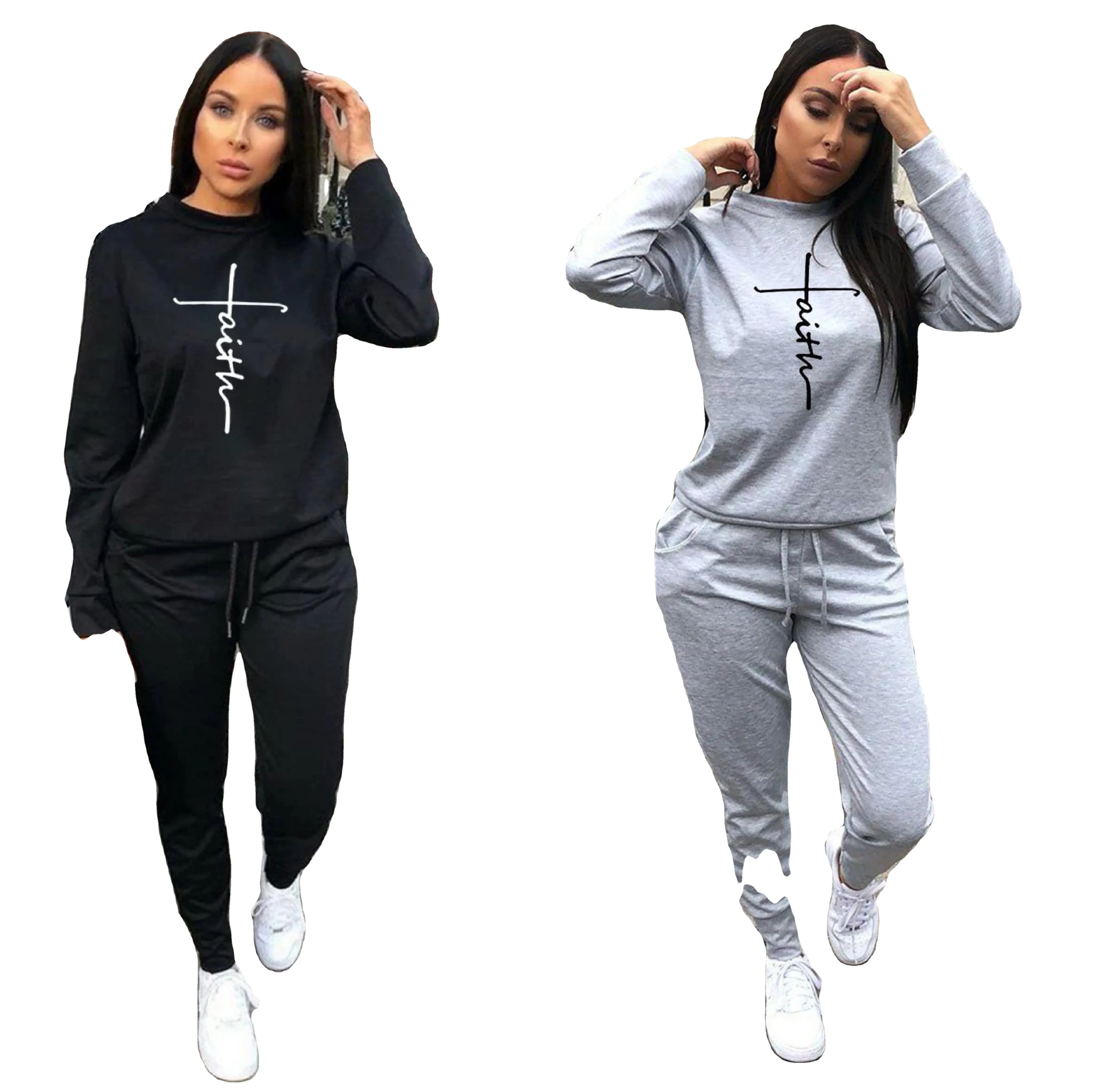 

Wholesale Hot Selling Casual Dresses Long Sleeve Crewneck Sweatshirt Jogging Suit Faith Outfit Tracksuit For Women