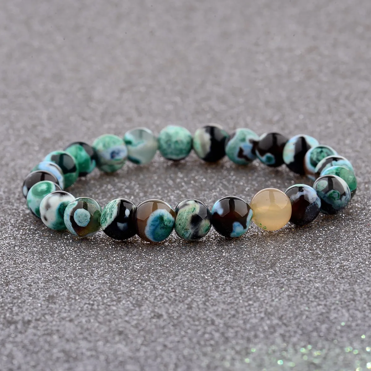 Hombres Mujeres Natural Rojo Turquesa Chakra del grano Elástico Pulsera de Ágata Natural Piedra
