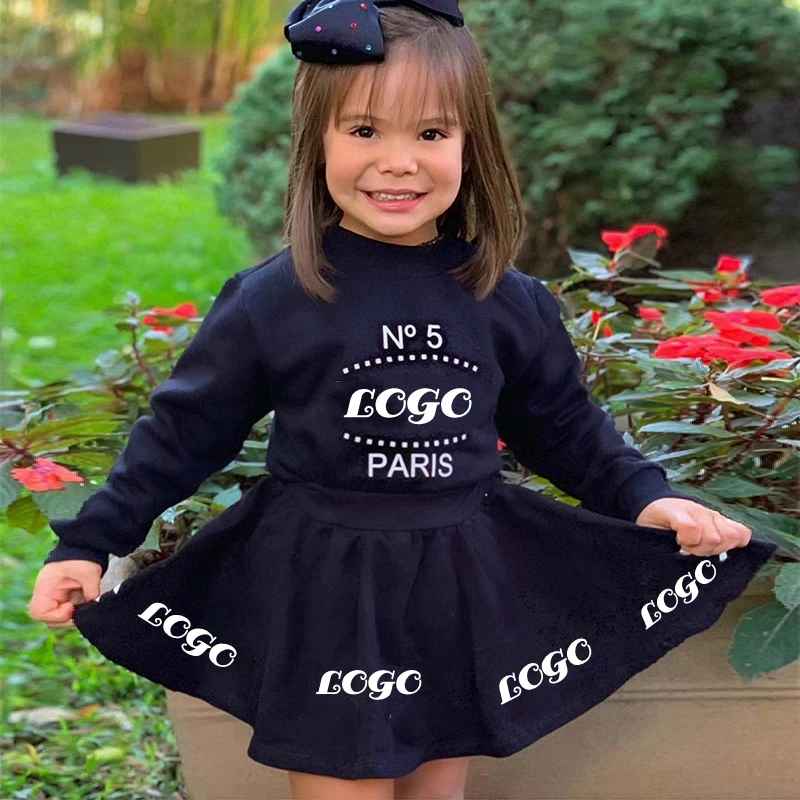 

2021 New Children Girl's autumn Boutique Clothing Sets Cute letter Print Kids Girls Clothes, Black