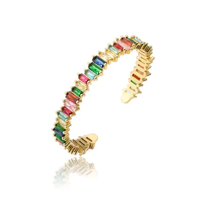 

Hot new rainbow color T-square zircon bracelet women's gold electroplated copper micro inlaid jewelry, 2color