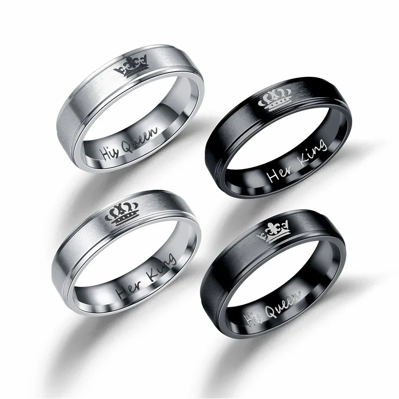 

Stainless steel couple ring her king his queen cross border fashion titanium steel crown ring wholesale