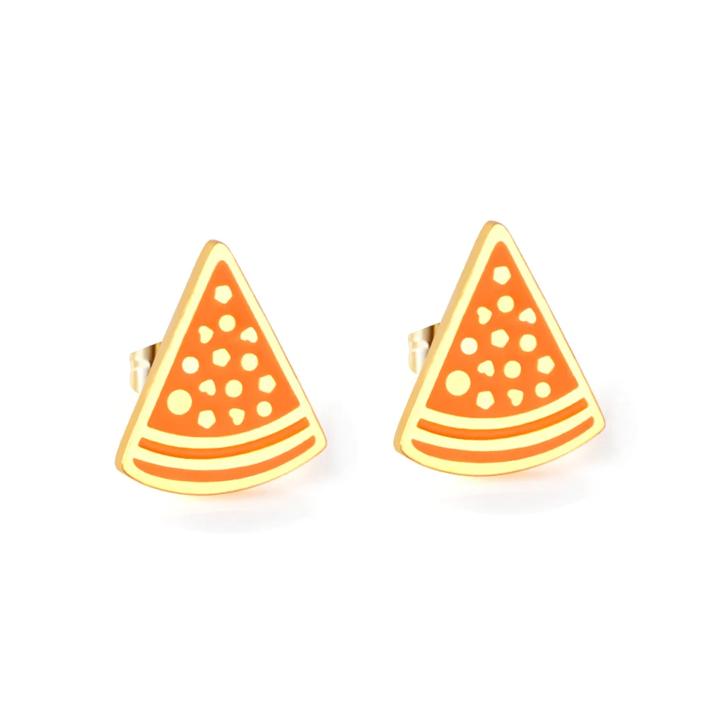 

European Jewelry Gold Plated Jewelry Stainless Steel Cute Pizza Stud Earring for Girls Gift, Gold/silver available