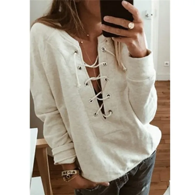 

2020 Hot Sale Sexy Deep V-neck Bandage Long Sleeve Hoodie Sweatshirt Women