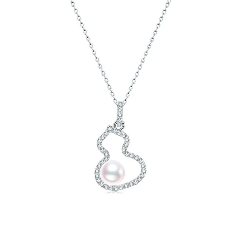 

Best Price Superior Quality S925 Silver Gourd Potion Bottle Necklace 100% Natural freshwate Round Pearl Pendant Necklace Jewelry, White