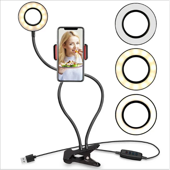

for Youtube Live Stream Makeup Universal Selfie Ring Light with Flexible Mobile Phone Holder Lazy Bracket Desk Lamp LED Light