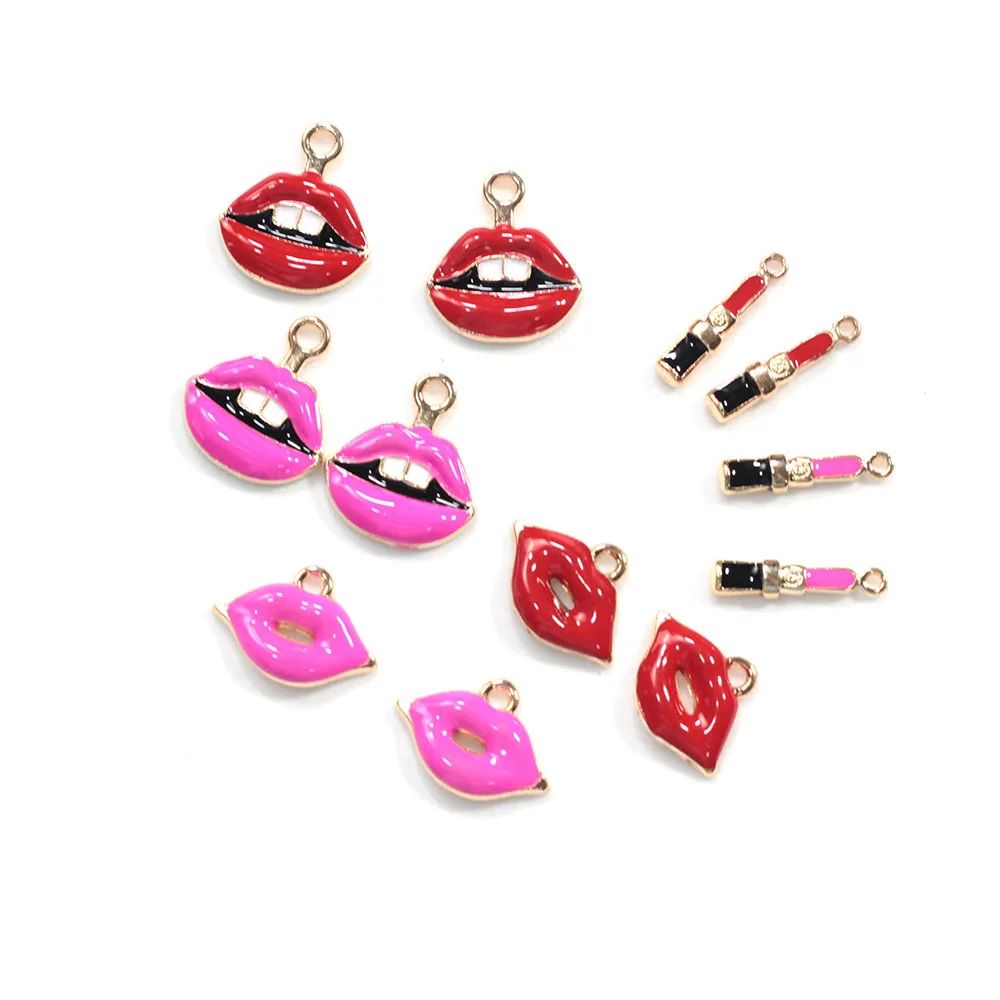 

New Popular Enamel Makeup Lips Lipsticks Handbag Bowknot Hat High Heels Charms Pendants For Jewelry Necklace Bracelet Making