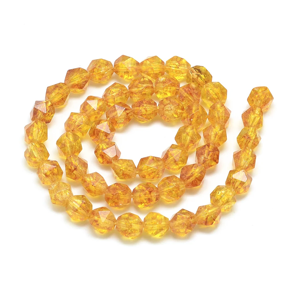 

PandaHall Star Cut Round Faceted Dyed Natural Citrine Beads