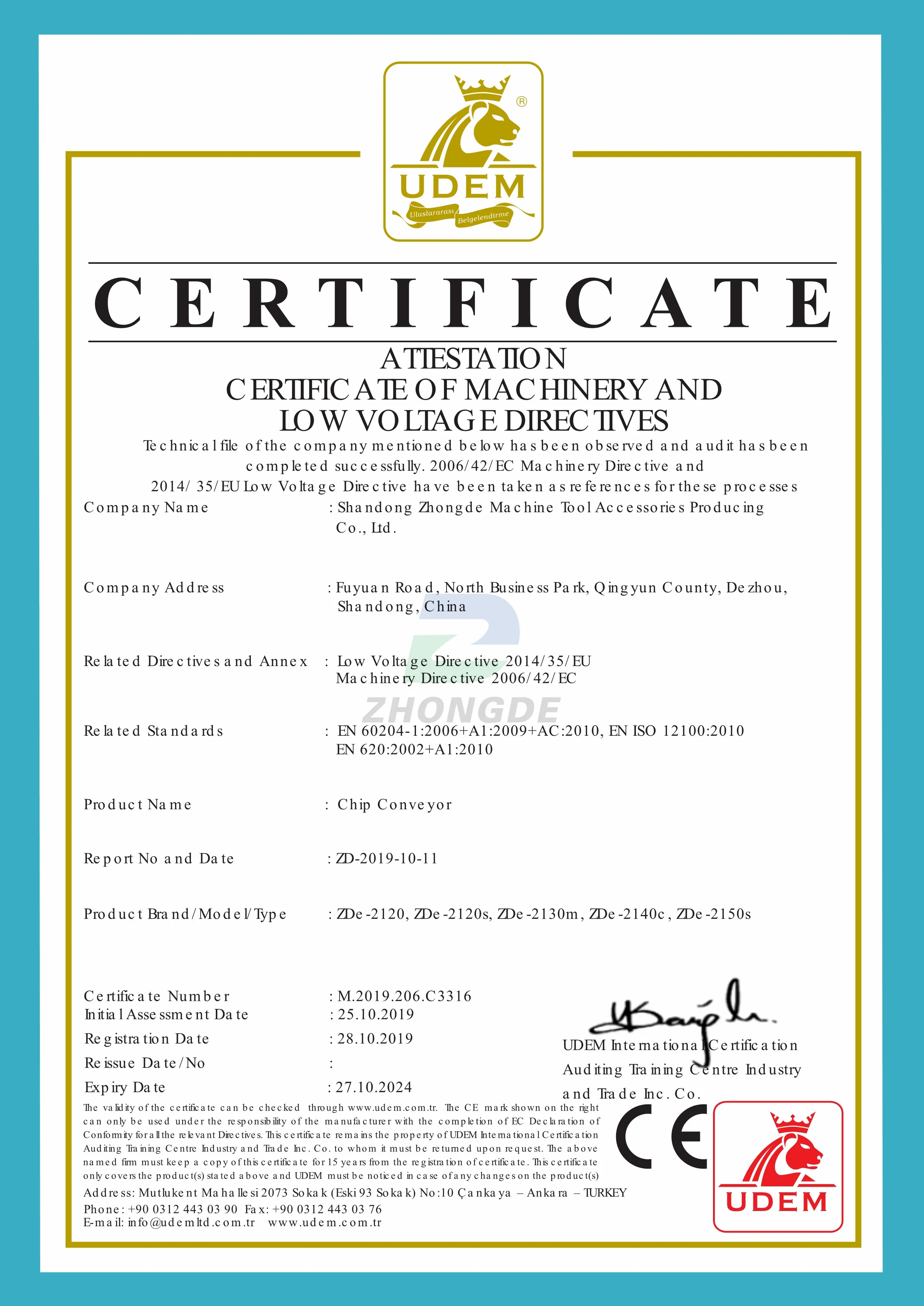 Shandong Zhongde High Quality Screw Conveyor for Packaging Lines