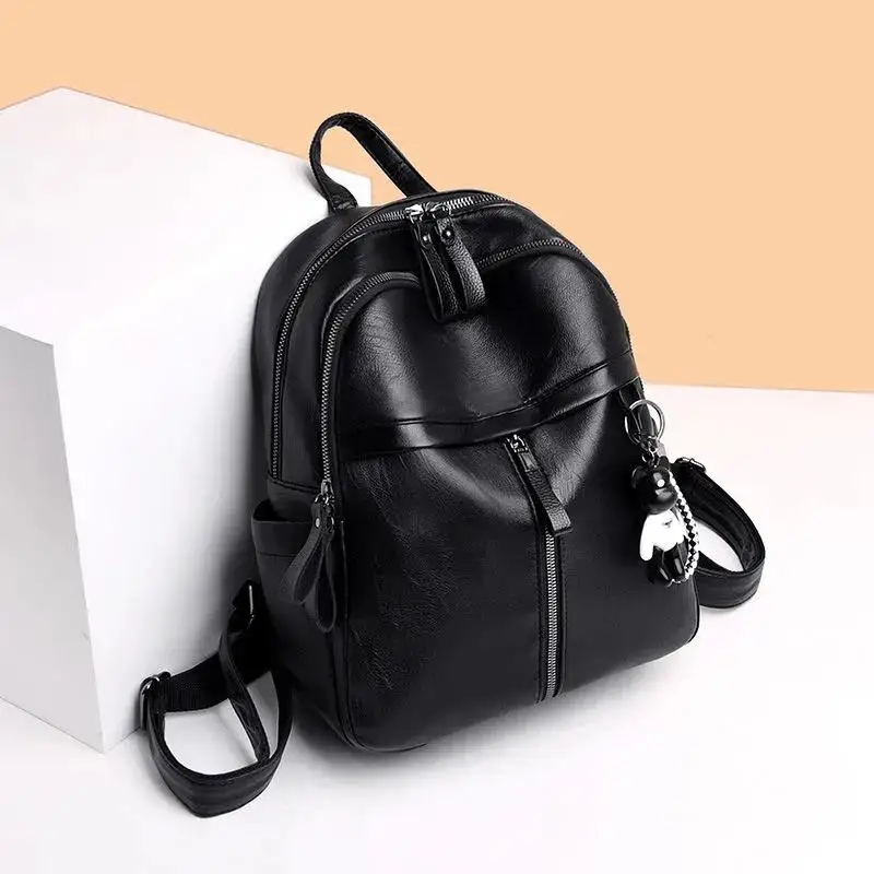 

Fashion Casual Large-capacity College Style Travel Bag Pu Leather Backpack Women Ladies Backpack Pu Leather Student Backpack, Black