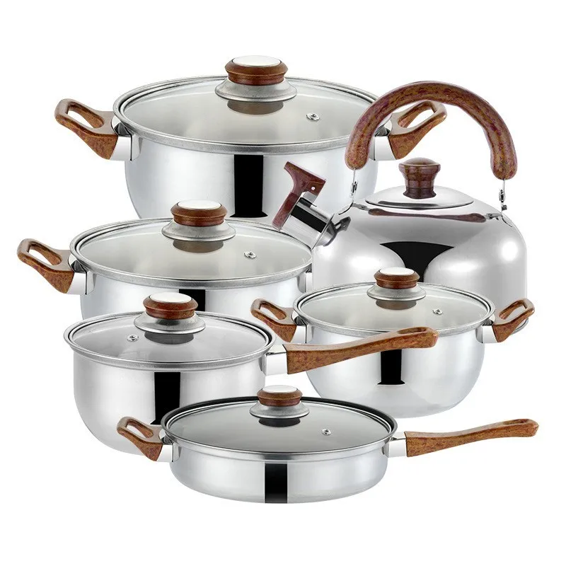 

Stainless Steel Cookware Set Kettle Soup Pot Milk Pan Frying Pan 12 Piece Set