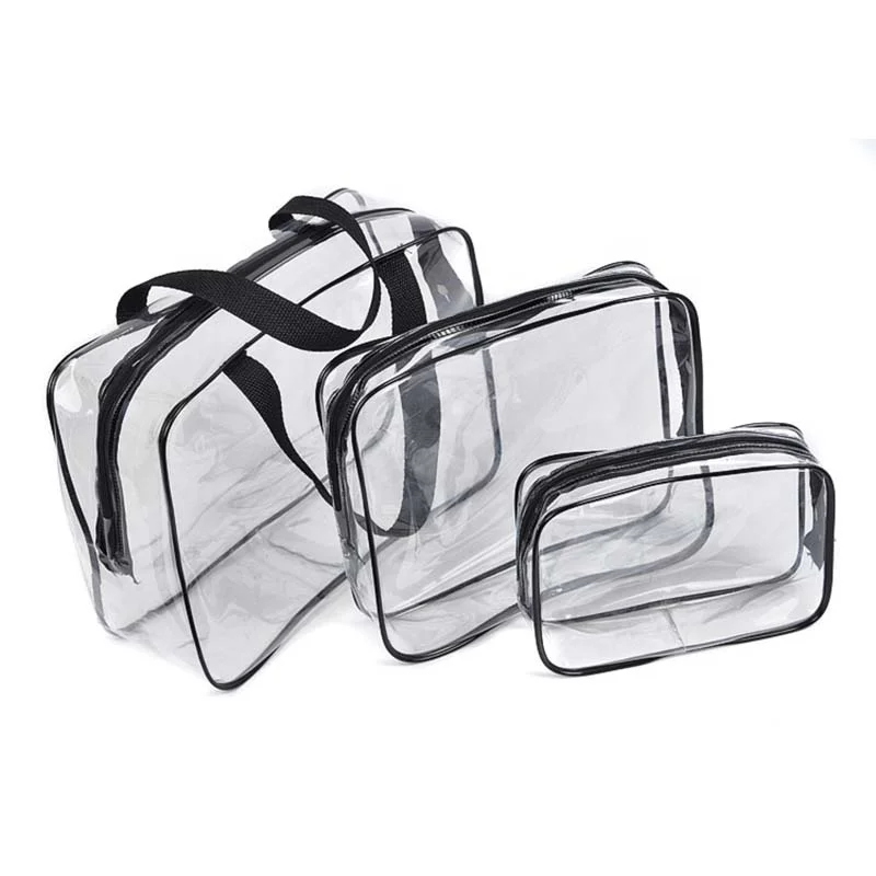 

cosmetic bag set of 3 custom clear makeup bags logo eco friendly PVC transparent travel, Can be customized