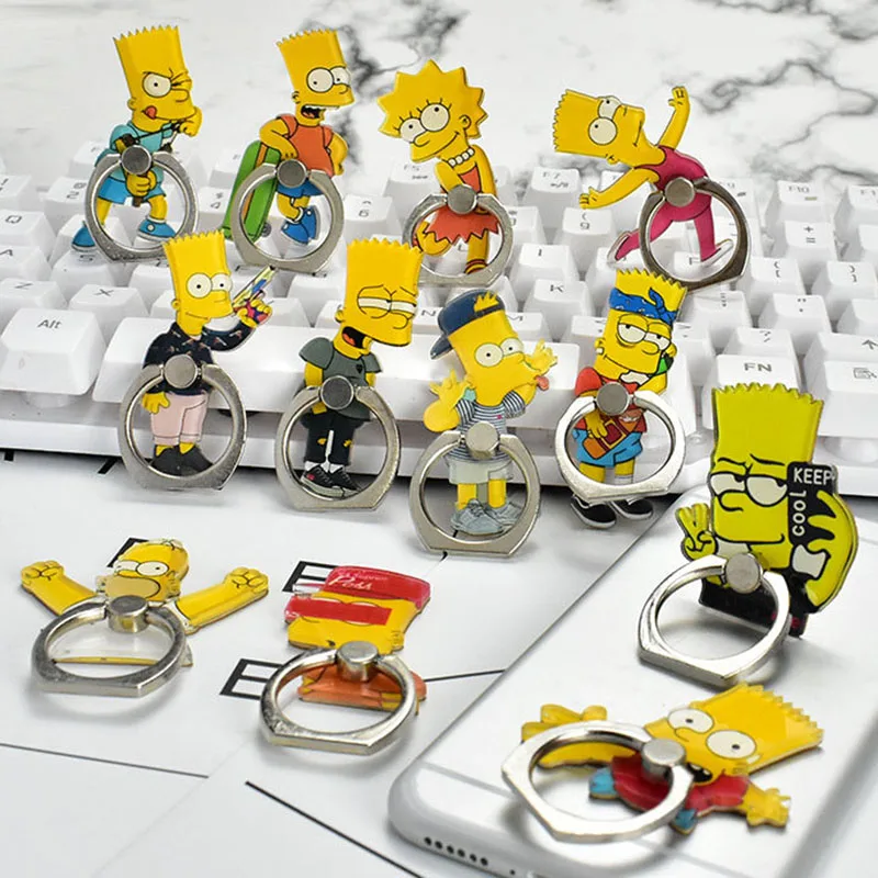 

New Universal Metal Mobile Phone Stand Funny Simpson Cartoon Finger Ring Holder For Iphone, Red/black/blue/pink/yellow