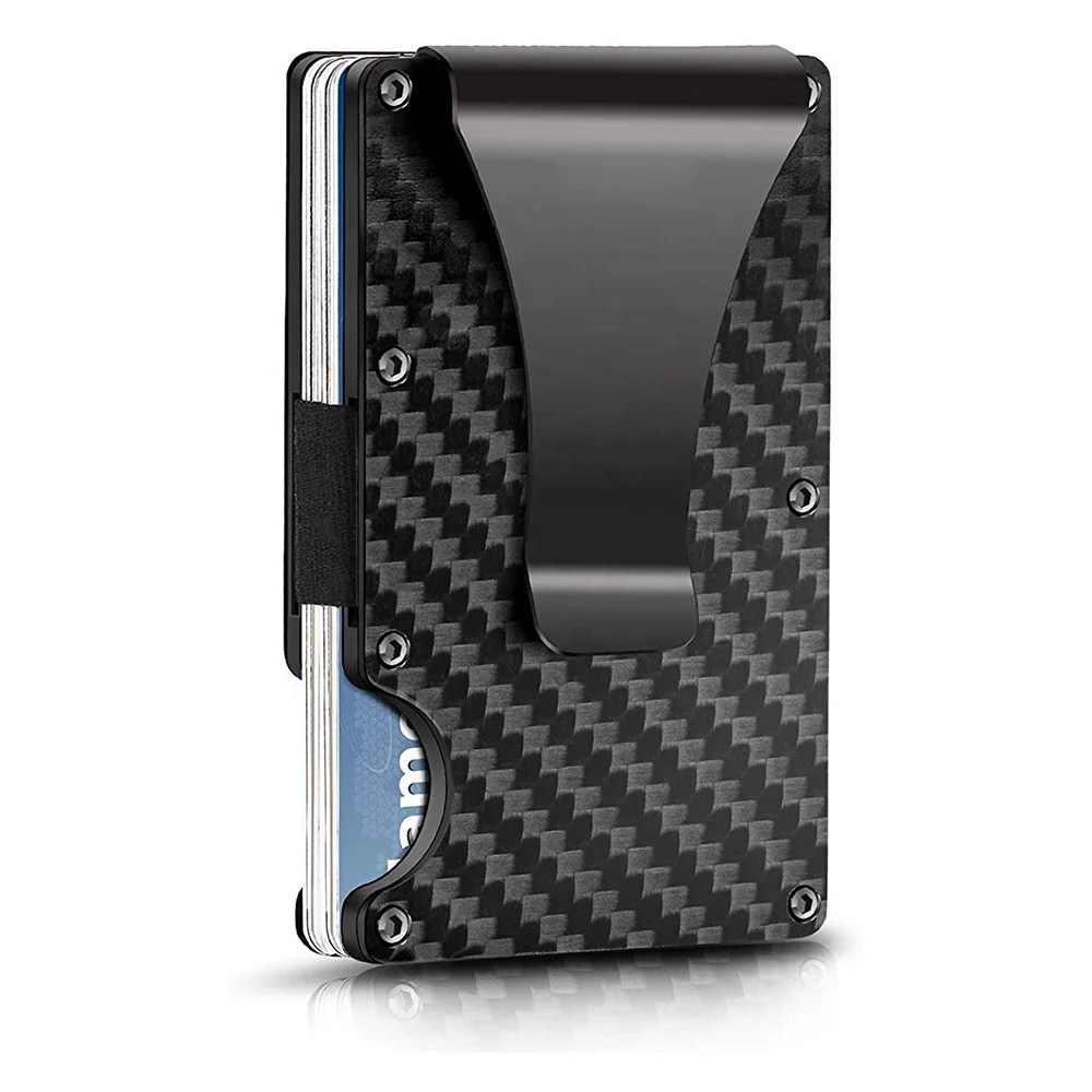 

Best Selling Minimalist RFID Blocking Carbon Fiber Wallet business Credit Card Holder Aluminum Money Cash Clip Men