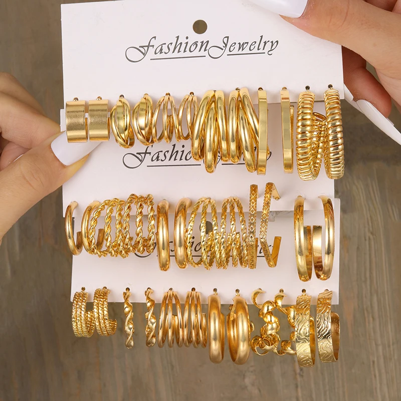 

Vintage Geometric Gold Metal Pearl Circle Earrings Set Chunky Chain Earring Hoops Women Trendy Jewelry Gifts