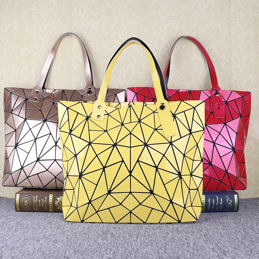 

Fashion trends ladies bag handbags 2021 geometric holographic zip bag shiny PU big capacity bags, Silver, white, black, rose, blue, yellow, red, brown, gold, purple