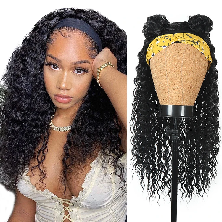 

Cheap wholesale Afro Kinky Curly Headband Wig synthetic long wigs Hair For Black Women Curly Hair Wig with headband attached