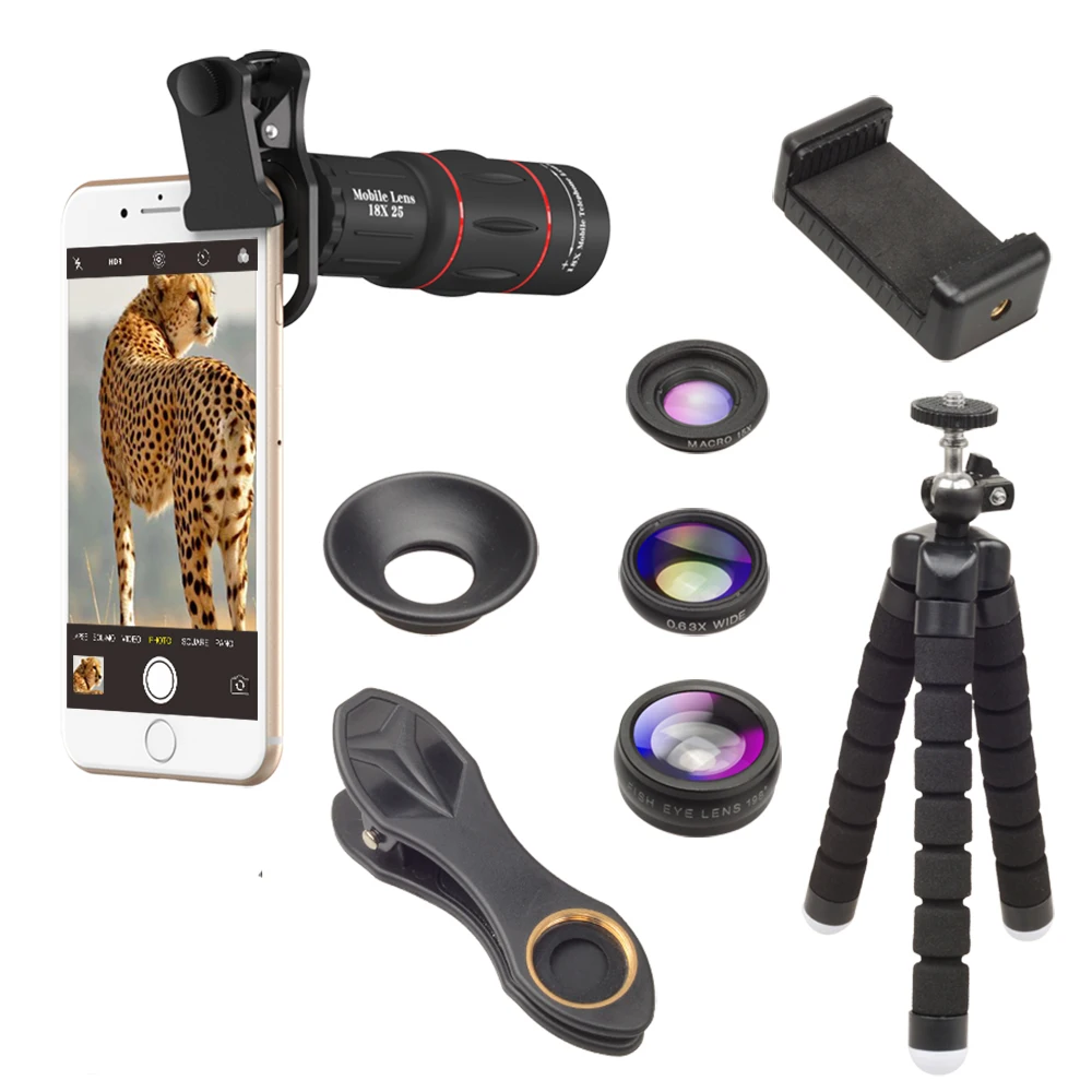APEXEL Mobile Phone Lens Clip18x Zoom Telescope 4 in 1 Camera Lens for iPhone & Samsung Smartphone