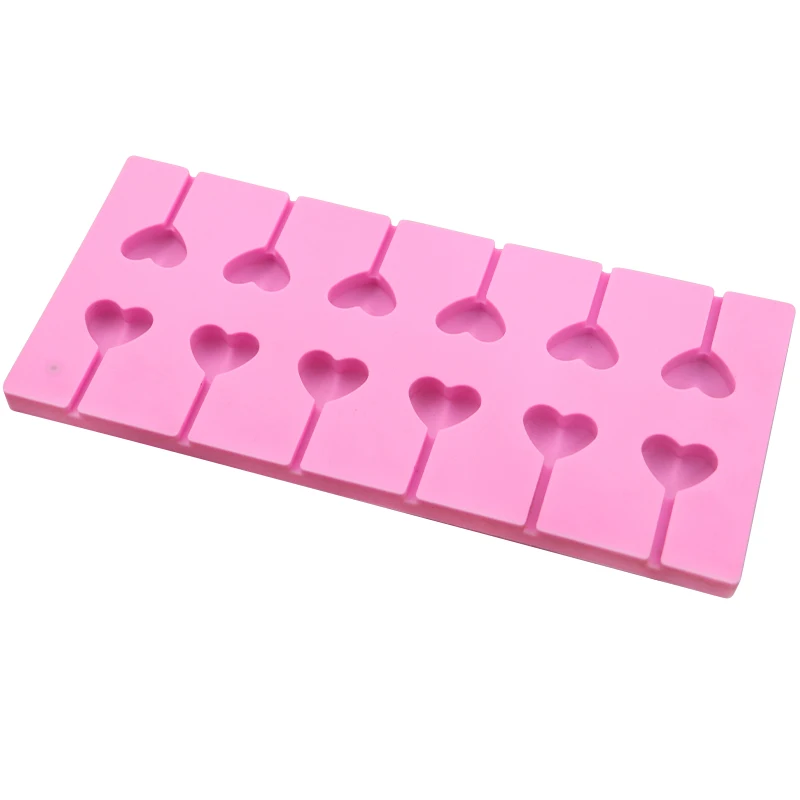 

12 Cavity Love Shape Lollipop Chocolate Heart Mold, Pink