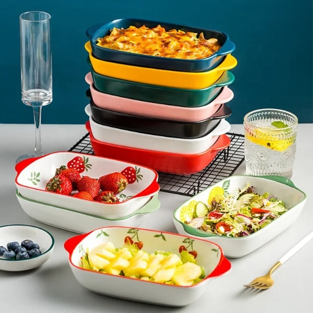 

Rectangle Bake Ware Baking Tray Custom Ceramic Casserole Dish, Mix colors and designs