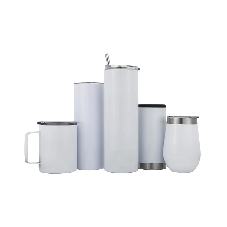 

20oz Skinny White Straight Sublimation Blanks Stainless Steel Tumblers With Metal Straws, Customized colors acceptable
