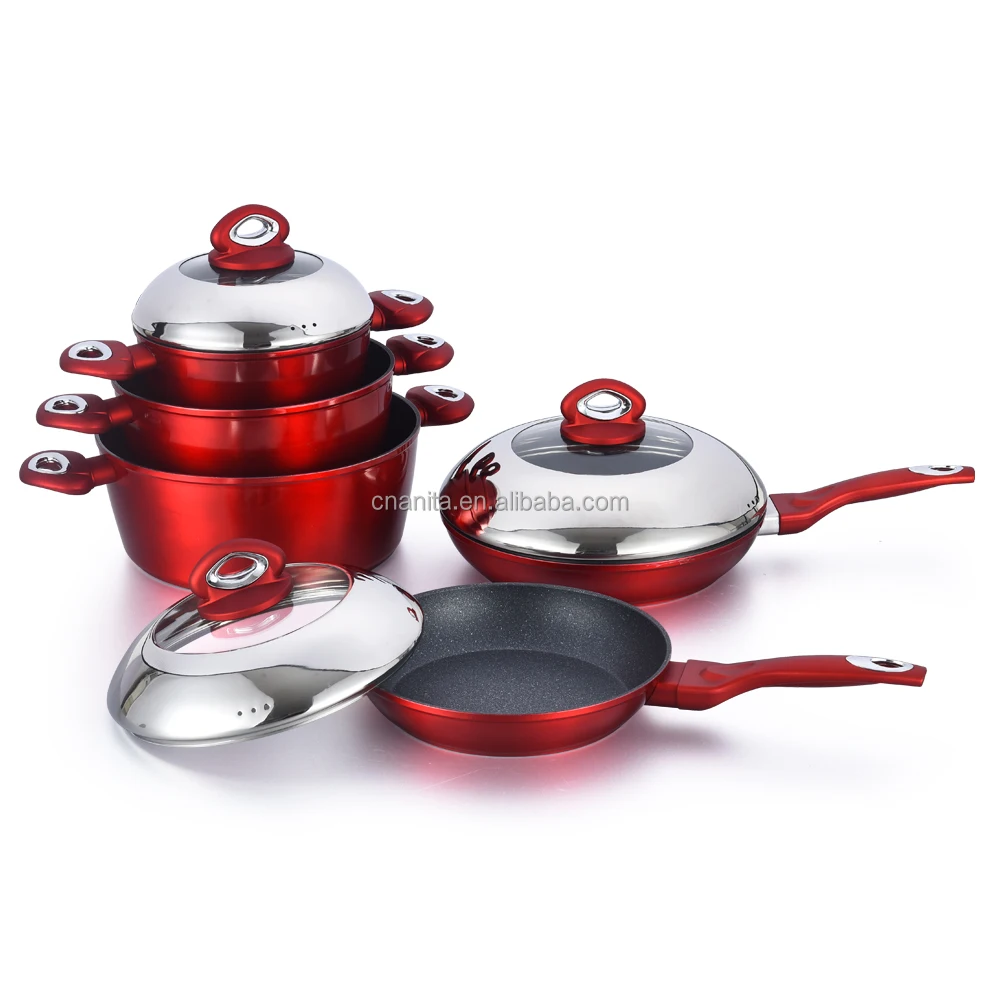 

8pcs Granite STON coating fry pan home cooking non stick cookware sets soft touch handle, Red