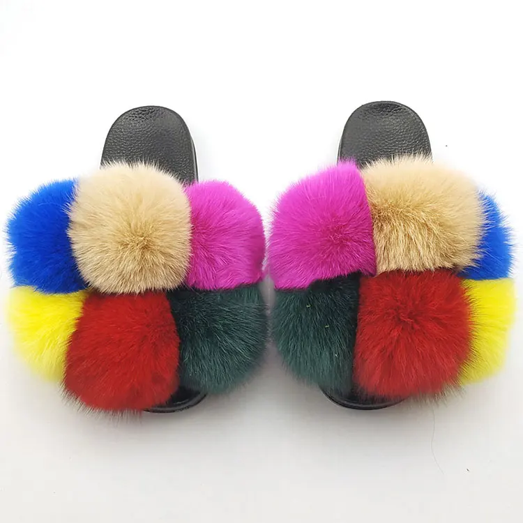 

Popular fur slide fox fur slides, Customized color