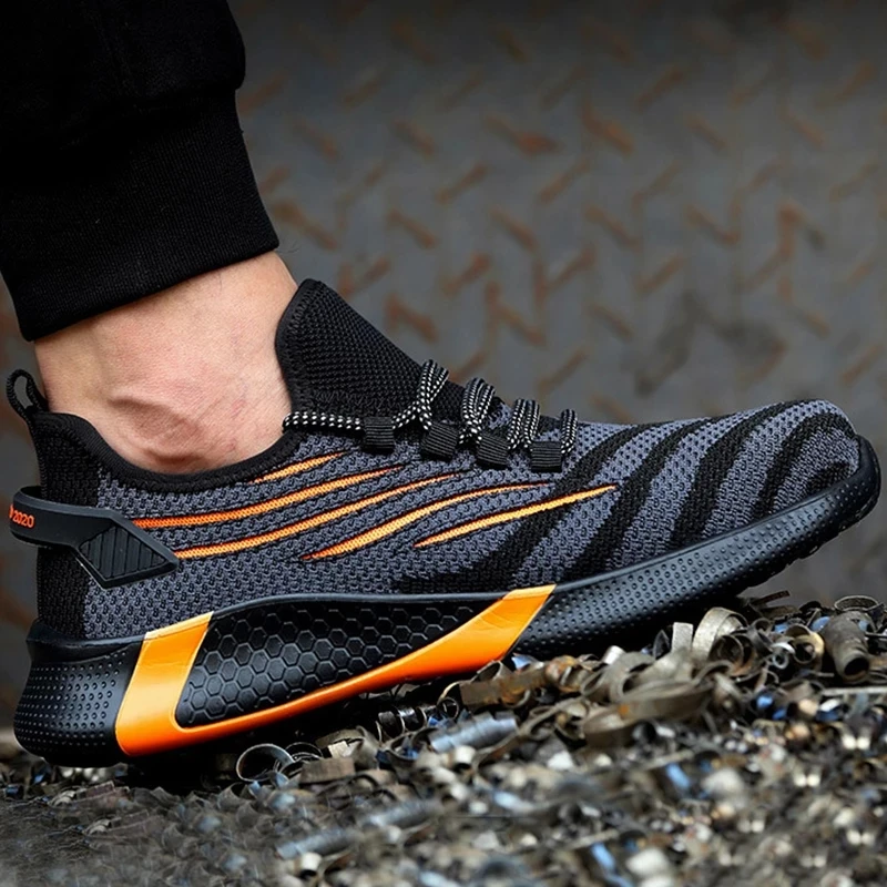 

2020 Lightweight Breathable Women Safety Shoes Steel Toe Work Shoes For Women Anti-smashing Construction Sneaker, Red orange blue