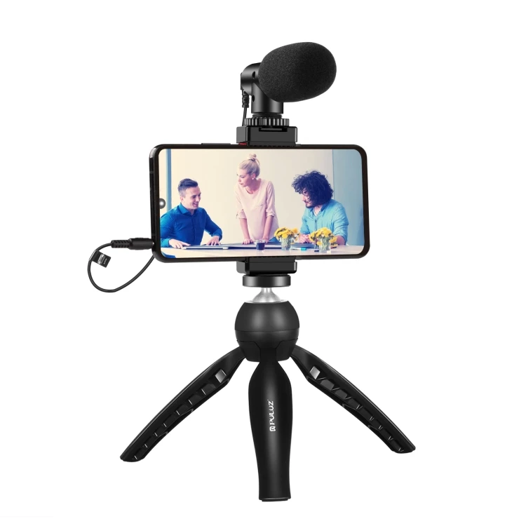 

PULUZ Live Broadcast Smartphone Video Vlogger Kits Microphone + Tripod Mount + Phone Clamp Holder, Black