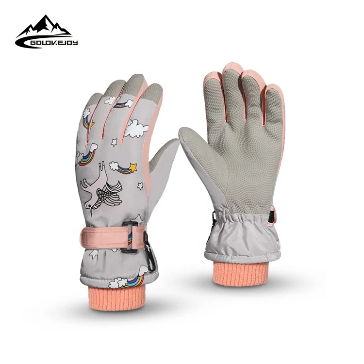 

GOLOVEJOY DRST21 Customized Kids Waterproof Windproof Hand Protect Cartoon Unicorn Print Gloves for Boy Girl Water Skiing Gloves, Green, grey, pink, navy