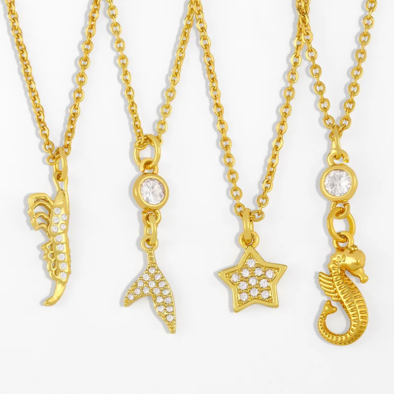 

HOVANCI 2020 18K Gold Plated Necklace Designer Charm Premium Zircon Hippocampus Shrimp Necklace for Women Accessories