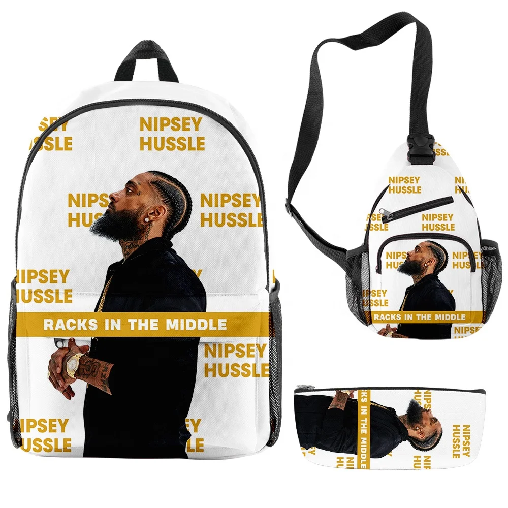 

Wholesale Smell Proof Custom 3D Printed School Bag 3Piece Set Bookbags Nipsey Hussle Backpack, Customized