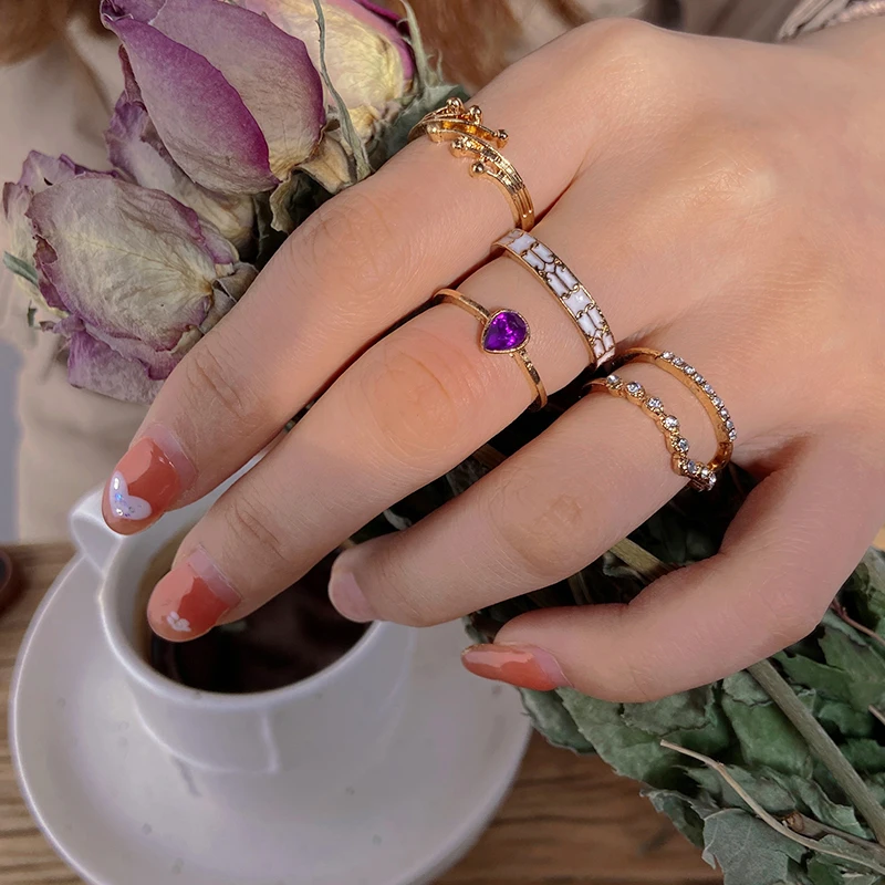 

Vintage Gold Cross Ring Set Elegant Twist Finger Rings Fashion Crystal Shiny Female Jewelry Gift Wholesale
