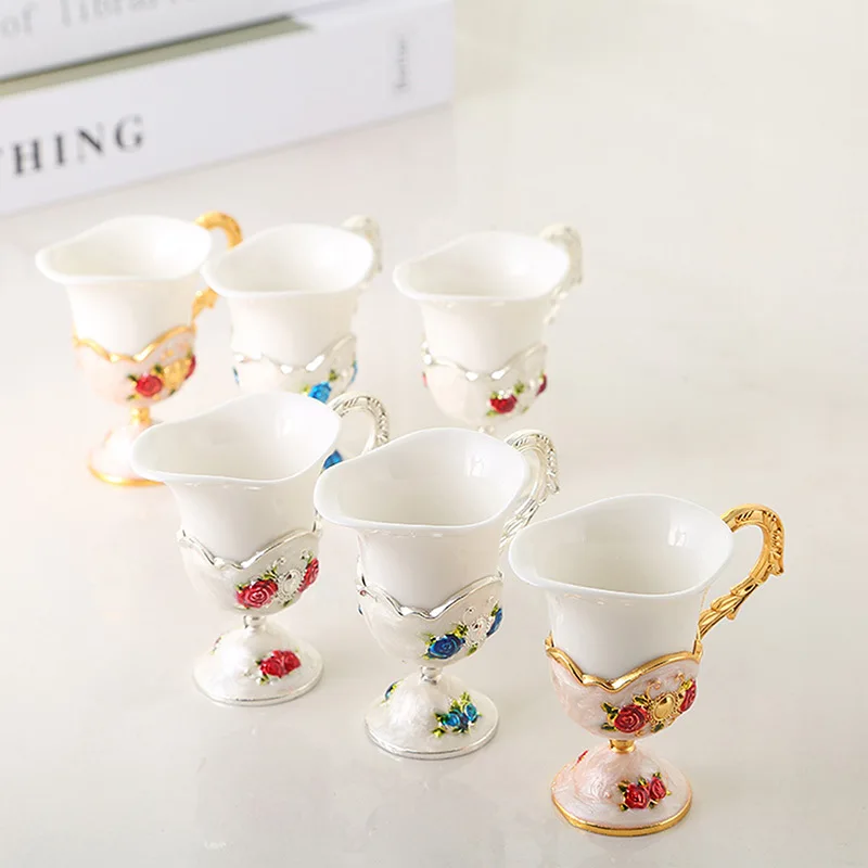 

Nordic Style Rose Mosaic Gold Edge Design Creative Ceramic Tea Mug Ceramic Cup, As shown